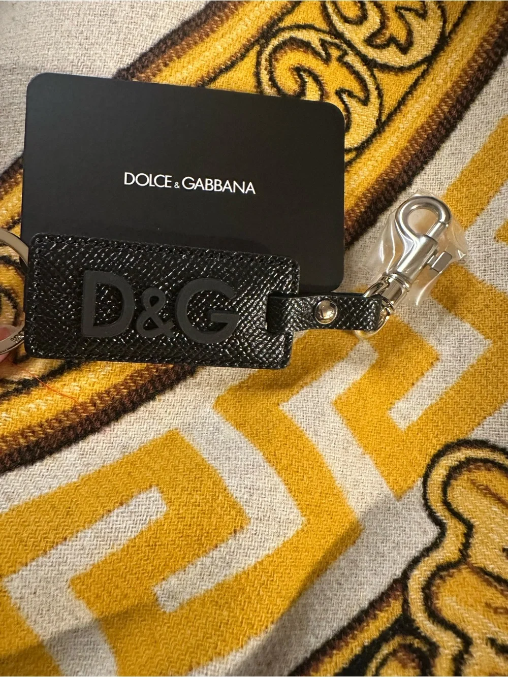 Dolce & Gabbana Black D&G Calfskin Leather Keychain NWT